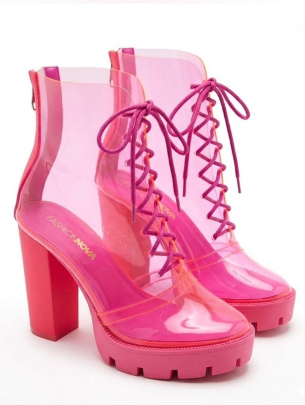 NWOT Fashion Nova Pink PVC Clear Platform Booties Size 7 Cybil-N NEW